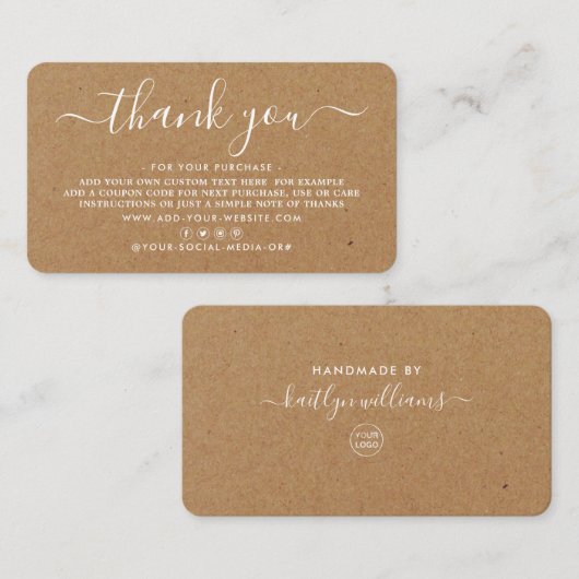 Eenvoudig script Business - Hartelijk dank Klantenkaartje (Voorkant / Achterkant)