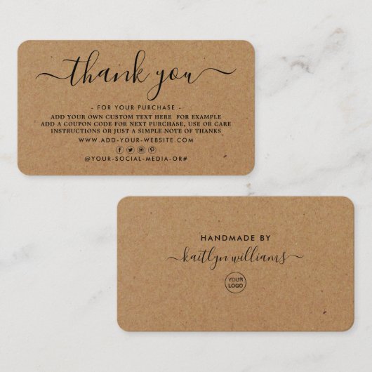 Eenvoudig script Business - Hartelijk dank Klantenkaartje (Voorkant / Achterkant)