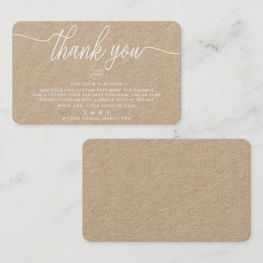 Eenvoudig script Business - Hartelijk dank Visitekaartje (Voorkant / Achterkant)