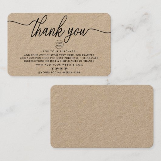 Eenvoudig script Business - Hartelijk dank Visitekaartje (Voorkant / Achterkant)