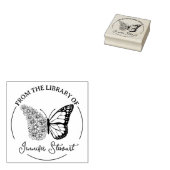 Eenvoudig script Butterfly Flower Library Book Rubberstempel (Gestempeld)