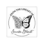 Eenvoudig script Butterfly Flower Library Book Rubberstempel (Afrduk)