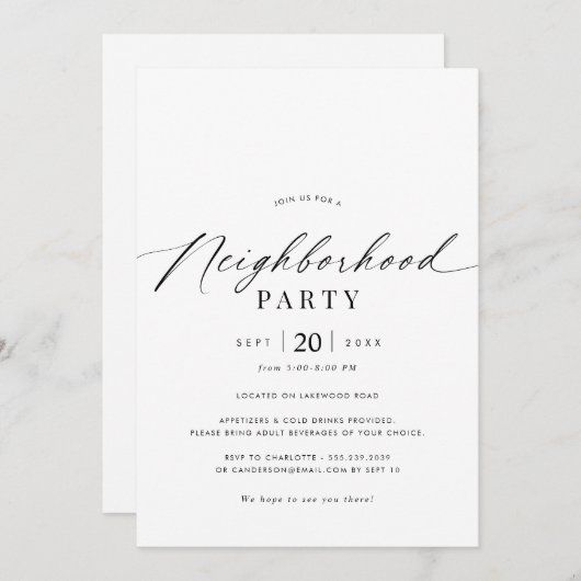 Eenvoudig script | Buurtfeest of Bijeenkomst Kaart (Voorkant / Achterkant)