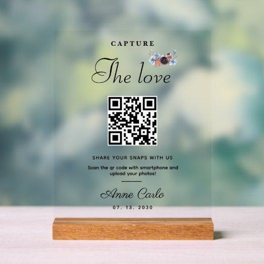 Eenvoudig script Capture the Love QR-code Acryl Bord (Neutraal)