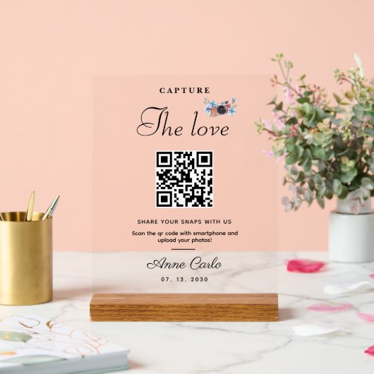 Eenvoudig script Capture the Love QR-code Acryl Bord (Huwelijk)