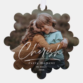 Eenvoudig script Cherish 2 foto kerstvakantie Ornament Kaart
