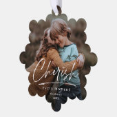 Eenvoudig script Cherish 2 foto kerstvakantie Ornament Kaart (Links)