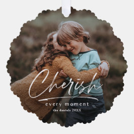Eenvoudig script Cherish 2 foto kerstvakantie Ornament Kaart