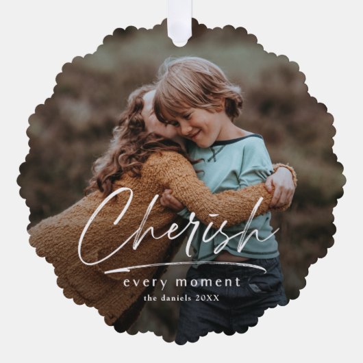Eenvoudig script Cherish 2 foto kerstvakantie Ornament Kaart (Voorkant)