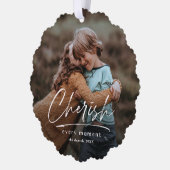 Eenvoudig script Cherish 2 foto kerstvakantie Ornament Kaart (Links)