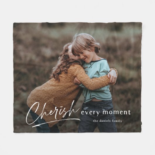 Eenvoudig script Cherish Every Moment Foto Fleece Deken (Voorkant (Horizontaal))