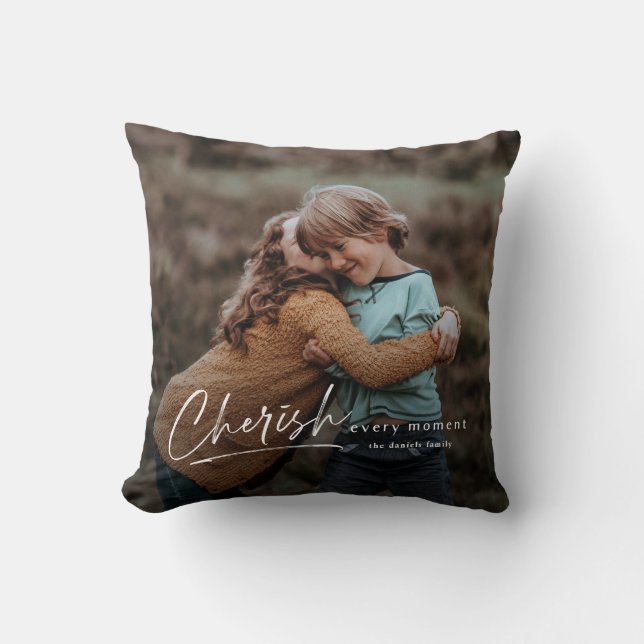 Eenvoudig script Cherish Every Moment Foto Kussen (Voorkant)
