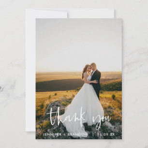 Eenvoudig Script Classy Wedding Photo Dank u Bedankkaart