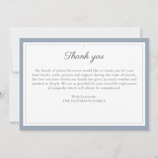 Eenvoudig script Cross Funeral Photo Dank je kaart (Voorkant)