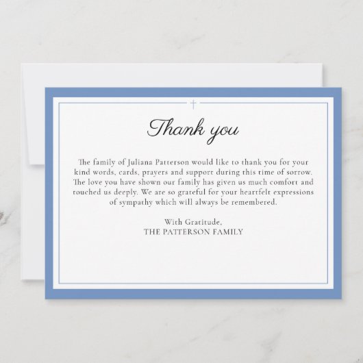 Eenvoudig script Cross Funeral Photo Dank je kaart (Voorkant)
