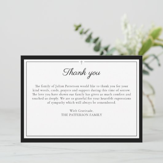 Eenvoudig script Cross Funeral Photo Dank je kaart (Staand voorkant)