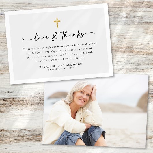 Eenvoudig script Cross Photo begrafenis Bedankkaart