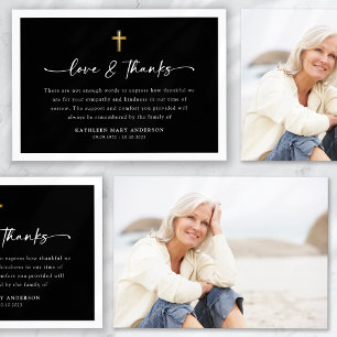 Eenvoudig script Cross Photo begrafenis Bedankkaart