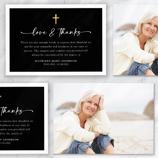Eenvoudig script Cross Photo begrafenis Bedankkaart