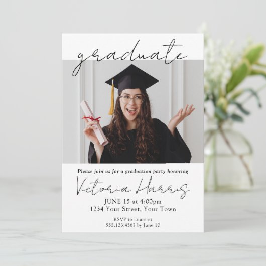 Eenvoudig Script Custom Photo Fun Elegant Afstuder Kaart (Staand voorkant)