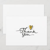 Eenvoudig Script Cute Yellow Heart Bedankkaart (Voorkant / Achterkant)