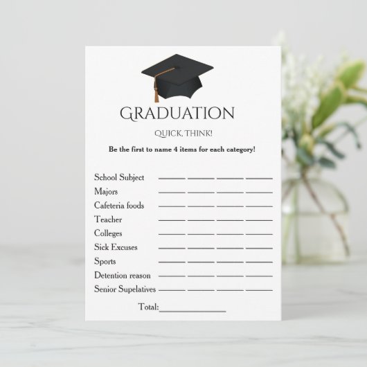 Eenvoudig script denk snel afstuderen partij spel kaart (Staand voorkant)