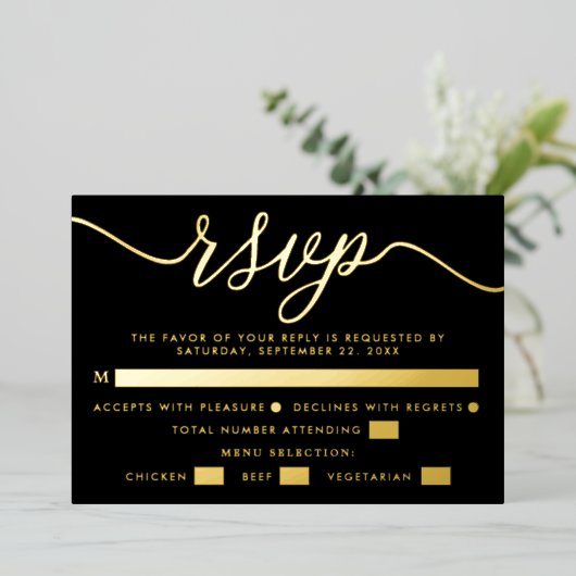 Eenvoudig script - Echte Folie - Bindende RSVP & M Uitnodiging (Staand Voorkant)