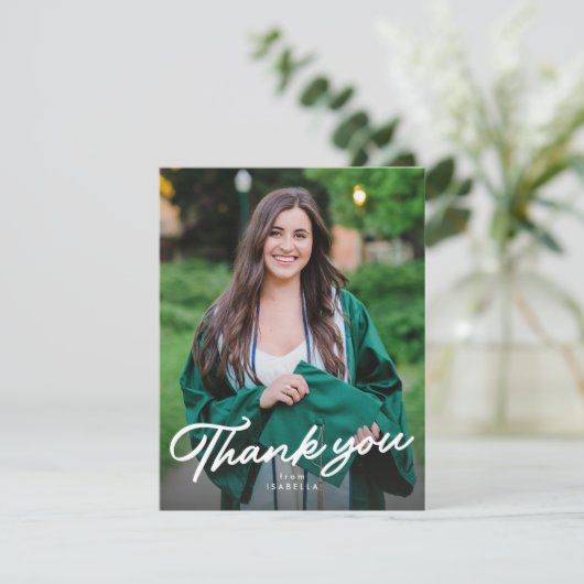Eenvoudig script één foto afstuderen bedankkaart (Staand voorkant)