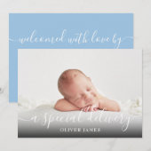 Eenvoudig Script Een Speciale Levering Baby Foto G Aankondiging (Voorkant / Achterkant)