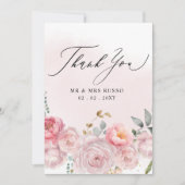 Eenvoudig Script Elegant Blush Bloemen Bruiloft Bedankkaart (Voorkant)