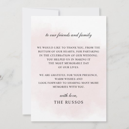 Eenvoudig Script Elegant Blush Bloemen Bruiloft Bedankkaart (Achterkant)