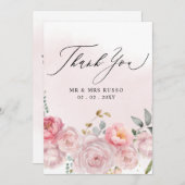 Eenvoudig Script Elegant Blush Bloemen Bruiloft Bedankkaart (Voorkant / Achterkant)