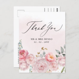 Eenvoudig script Elegant Blush Floral Dank u Briefkaart