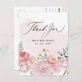 Eenvoudig script Elegant Blush Floral Dank u Briefkaart (Voorkant / Achterkant)