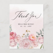 Eenvoudig script Elegant Blush Floral Dank u Briefkaart (Voorkant)