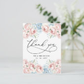 Eenvoudig script Elegant Blush Floral Dank u Briefkaart (Staand voorkant)