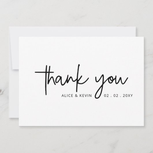 Eenvoudig script elegant handgeschreven bruiloft b bedankkaart (Voorkant)