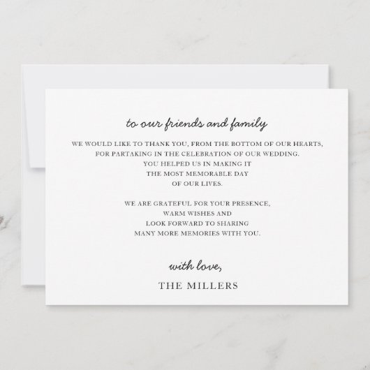 Eenvoudig script elegant handgeschreven bruiloft b bedankkaart (Achterkant)