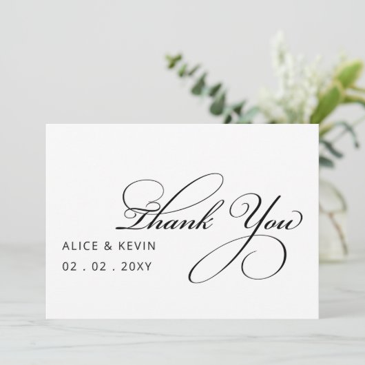 Eenvoudig script elegant handgeschreven bruiloft bedankkaart (Staand voorkant)