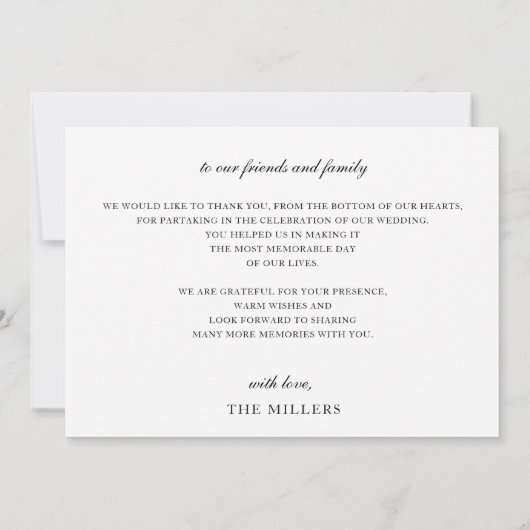 Eenvoudig script elegant handgeschreven bruiloft bedankkaart (Achterkant)