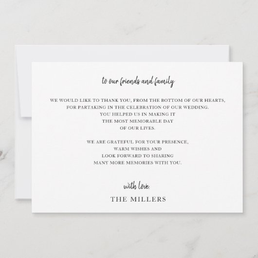 Eenvoudig script elegant handgeschreven bruiloft bedankkaart (Achterkant)