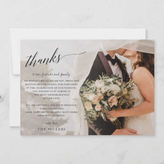 Eenvoudig script elegant handgeschreven foto bruil bedankkaart (Voorkant)