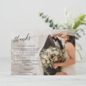 Eenvoudig script elegant handgeschreven foto bruil bedankkaart (Staand voorkant)