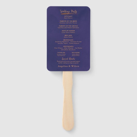 Eenvoudig script Elegant Paarse gouden bruiloft pr Handwaaier (Achterkant)