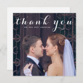 Eenvoudig Script Elegant Vierkante foto bruiloft Bedankkaart (Voorkant / Achterkant)