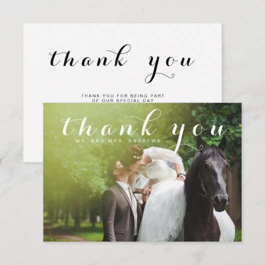 Eenvoudig script Elegante foto bruiloft Bedankkaart (Voorkant / Achterkant)