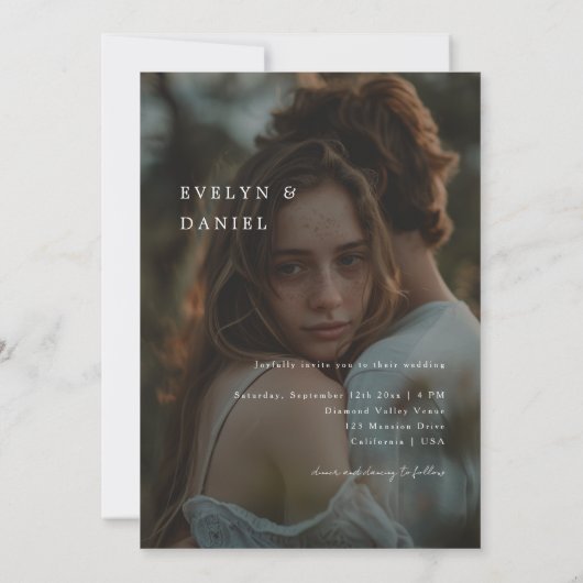 Eenvoudig script Elegante moderne bruiloft foto ov Kaart (Achterkant)