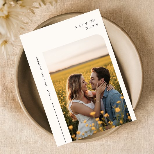 Eenvoudig script Elegante trouwfoto Sla de datum o Save The Date