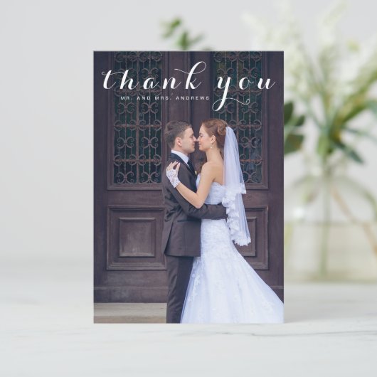 Eenvoudig Script Elegante Verticale Fotowedding Bedankkaart (Staand voorkant)
