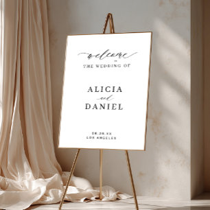 Eenvoudig script elegante witte bruiloft welkom te poster
